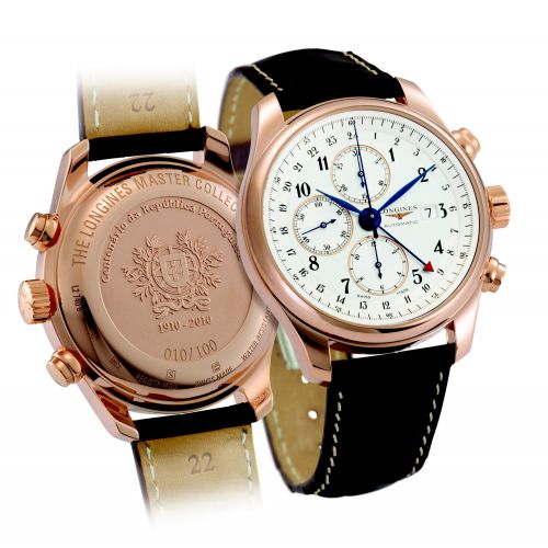 Longines Master Collection 44 Chronograph Pink Gold Silver-Arabic Alligator 100th anniversary of the Republic of Portugal