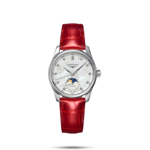 Longines Master Collection 34 Moonphase Stainless Steel MOP Alligator