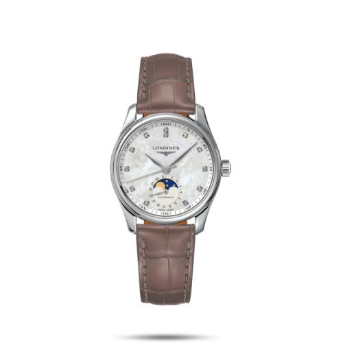 Longines Master Collection 34 Moonphase Stainless Steel MOP Alligator