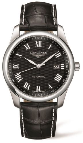 Longines Master Collection 40 Date Stainless Steel Black-Roman Alligator
