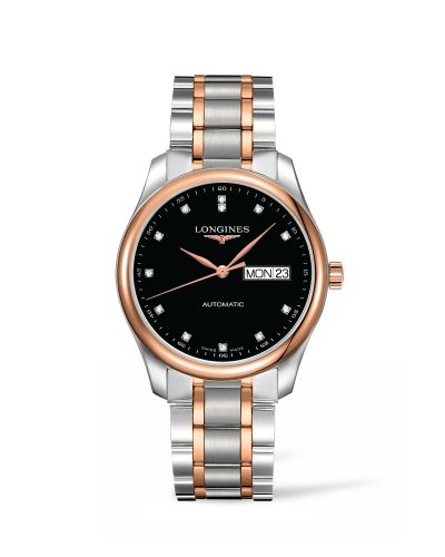 Longines Master Collection 38.5 Day Date Stainless Steel Pink Gold Black-Diamond Bracelet