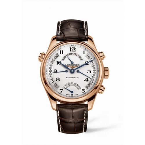 Longines Master Collection 44 Retrograde Pink Gold Silver-Arabic Alligator XL