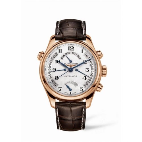 Longines Master Collection 44 Retrograde Power Reserve Pink Gold Silver-Arabic Alligator XL