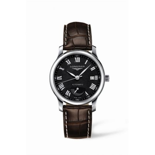 Longines Master Collection 38.5mm Power Reserve Stainless Steel Black-Roman Alligator