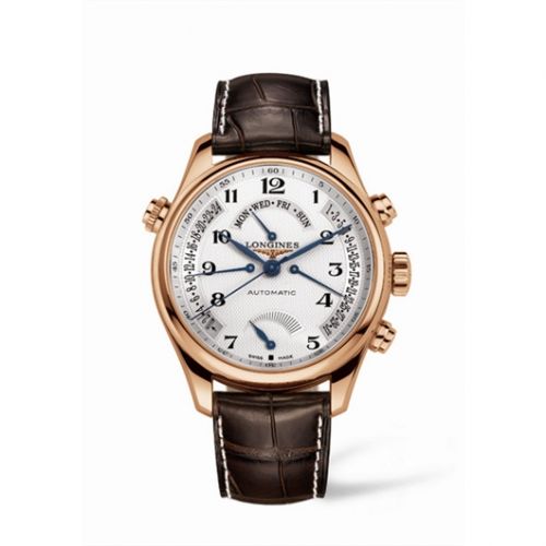 Longines Master Collection 44 Retrograde Power Reserve Pink Gold Silver-Arabic Alligator