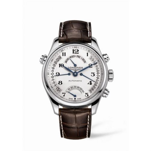 Longines Master Collection 44 Retrograde Stainless Steel Silver-Arabic Alligator XL