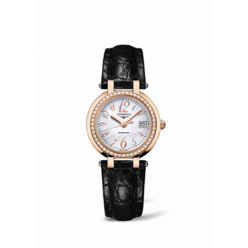 Longines PrimaLuna Automatic 30 Pink Gold Diamond Leather Funky MOP
