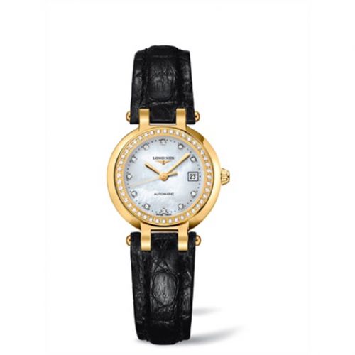Longines PrimaLuna Automatic 26.5 Yellow Gold Diamond Leather MOP