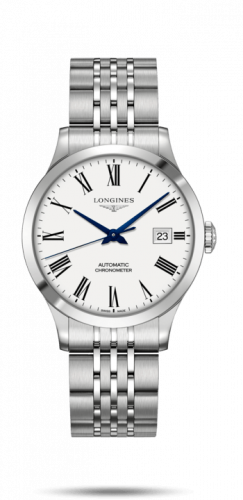 Longines Record 38.5mm Stainless Steel White-Roman Bracelet