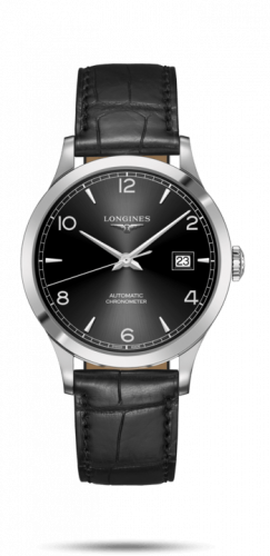 Longines Record 40mm Stainless Steel Black-Arabic Alligator