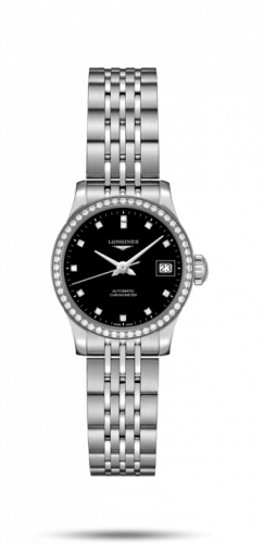 Longines Record 26mm Stainless Steel Diamond Black-Diamond Bracelet