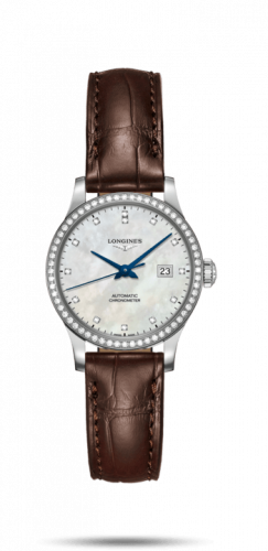 Longines Record 30mm Stainless Steel Diamond MOP-Diamond Bracelet