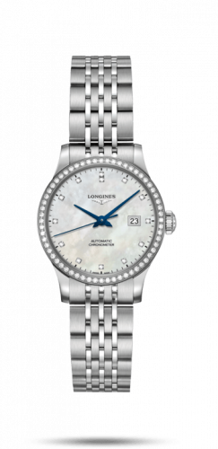 Longines Record 30mm Stainless Steel Diamond MOP-Diamond Bracelet