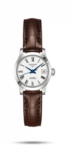 Longines Record 26mm Stainless Steel White-Roman Alligator