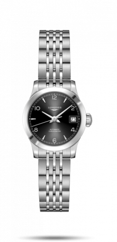 Longines Record 26mm Stainless Steel Black-Arabic Bracelet