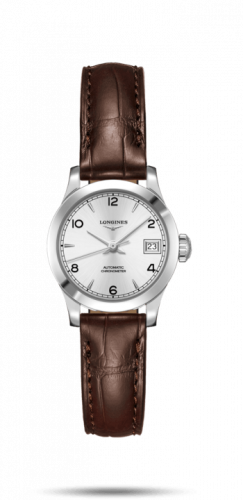 Longines Record 26mm Stainless Steel Silver-Arabic Alligator