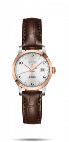 Longines Record 30mm Stainless Steel Pink Gold Silver-Arabic Alligator
