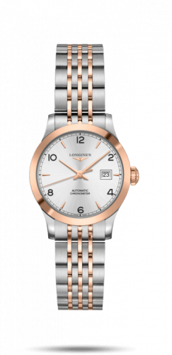 Longines Record 30mm Stainless Steel Pink Gold Silver-Arabic Bracelet