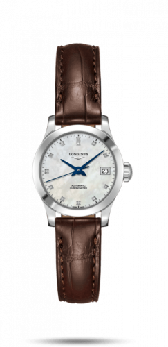 Longines Record 26mm Stainless Steel MOP-Diamond Alligator