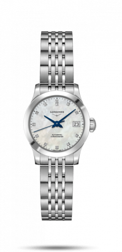 Longines Record 26mm Stainless Steel MOP-Diamond Bracelet