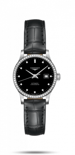 Longines Record 30mm Stainless Steel Diamond Black-Diamond Bracelet