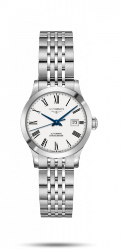 Longines Record 30mm Stainless Steel White Roman Bracelet