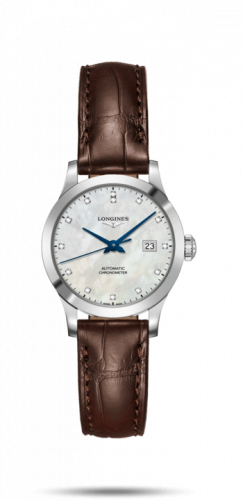 Longines Record 30mm Stainless Steel MOP-Diamond Alligator