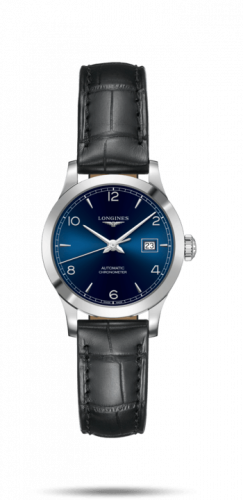 Longines Record 30mm Stainless Steel Blue-Arabic Alligator