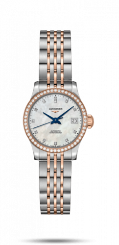 Longines Record 26mm Stainless Steel Pink Gold Diamond MOP-Diamond Bracelet