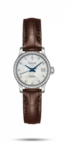 Longines Record 26mm Stainless Steel Diamond MOP-Diamond Alligator