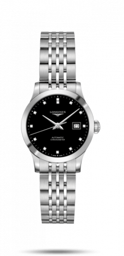 Longines Record 30mm Stainless Steel Black-Diamond Bracelet