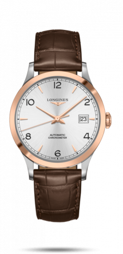 Longines Record 40mm Stainless Steel Pink Gold Silver-Arabic Alligator
