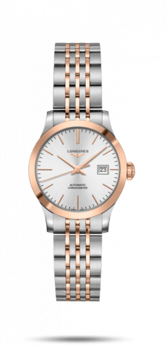 Longines Record 30mm Stainless Steel Pink Gold Silver Bracelet