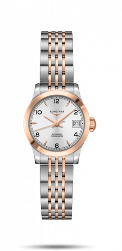 Longines Record 26mm Stainless Steel Pink Gold Silver-Arabic Bracelet