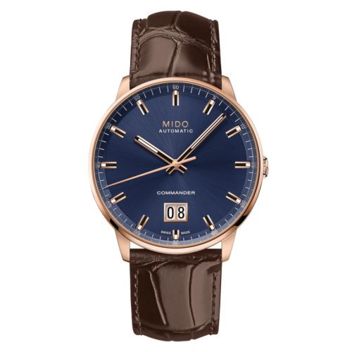Mido Commander Big Date Rose Gold Blue Bracelet
