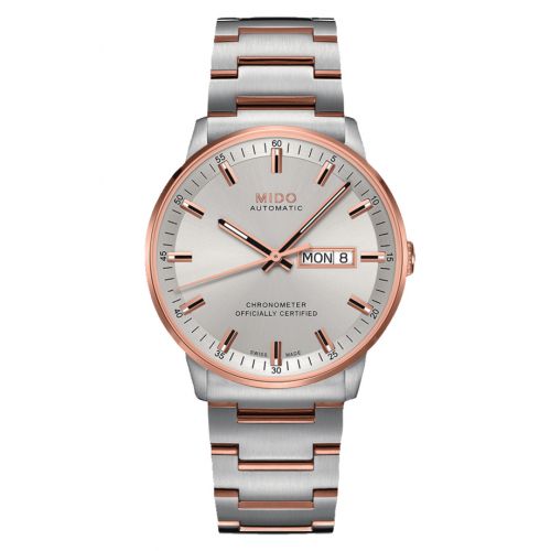 Mido Commander Chronometer Stainless Steel - Rose Gold Silver Bracelet