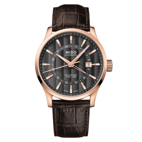 Mido Multifort Dual Time Rose Gold Grey