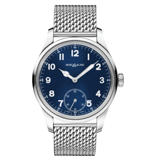 Montblanc 1858 Manual Small Second Stainless Steel Blue Mesh