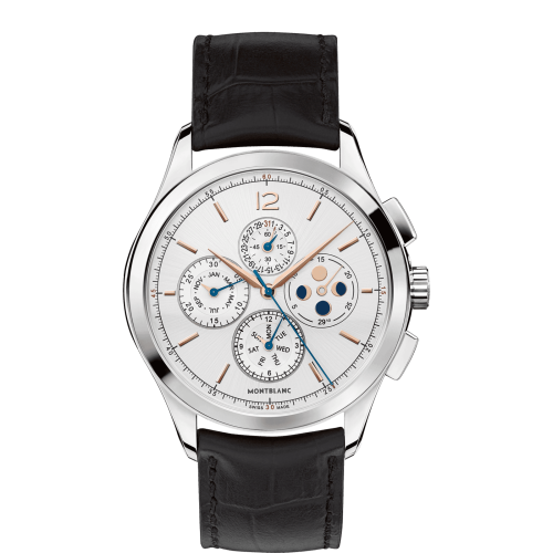 Montblanc Heritage Chronometrie Chronograph Annual Calendar Stainless Steel Silver Alligator