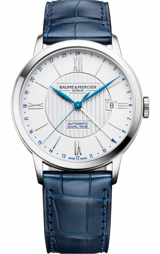 Baume & Mercier Classima 40 Dual Time Stainless Steel Silver Alligator