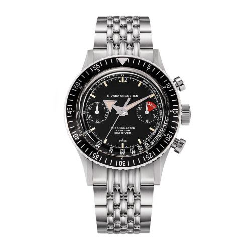 Nivada Grenchen Chronomaster Aviator Sea Diver Manual Stainless Steel Black Bracelet