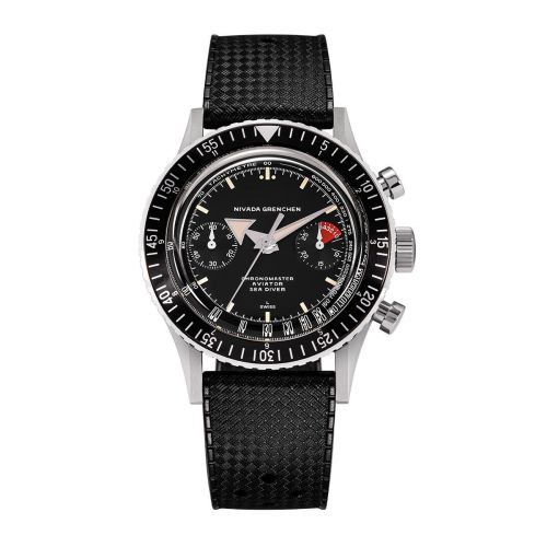 Nivada Grenchen Chronomaster Aviator Sea Diver Manual Stainless Steel Black Rubber Tropic
