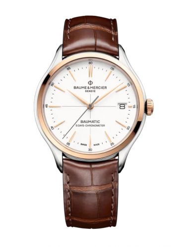 Baume & Mercier Clifton Baumatic Stainless Steel Red Gold White Strap COSC