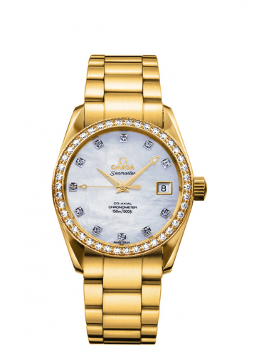 Omega Seamaster Aqua Terra 150M Co-Axial 36.2 Red Gold Yellow Gold Diamond MOP Bracelet