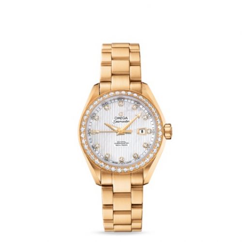 Omega Seamaster Aqua Terra 150M Co-Axial 34 Yellow Gold Diamond MOP Bracelet
