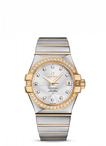 Omega Constellation Co-Axial 35 Stainless Steel Yellow Gold Diamond Silver