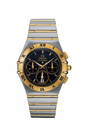 Omega Constellation Quartz 39 Chronograph Stainless Steel Yellow Gold Black