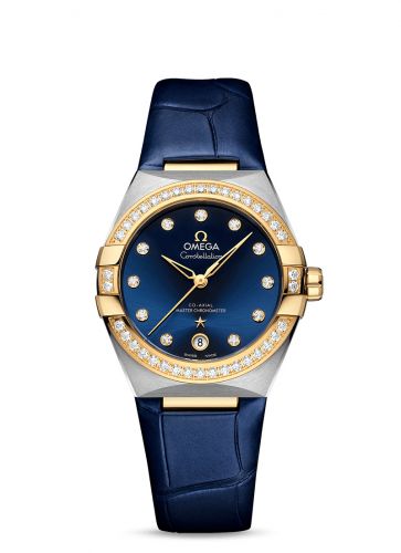 Omega Master Chronometer 36 Stainless Steel Yellow Gold Diamond Blue Strap