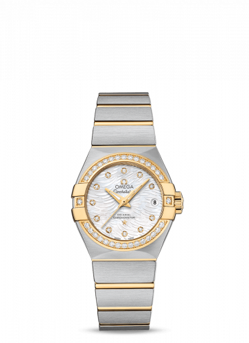 Omega Constellation Co-Axial 27 Brushed Stainless Steel Yellow Gold Diamond MOP