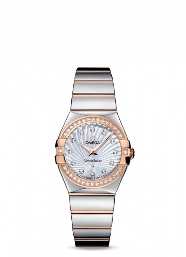 Omega Constellation Quartz 27 Polished Stainless Steel Red Gold Diamond MOP Supernova